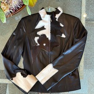 Black and White Leather Jacket with cowhide.  Paolo Santino. Size 8